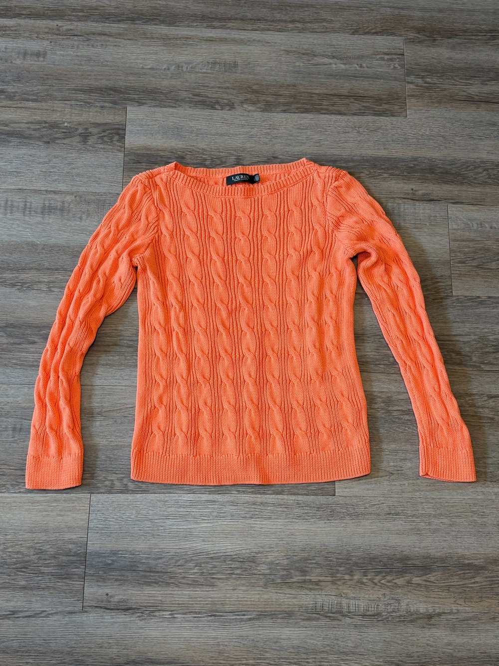 Lauren Ralph Lauren Cable Knit Crewneck Sweater Peach Women's Size Large